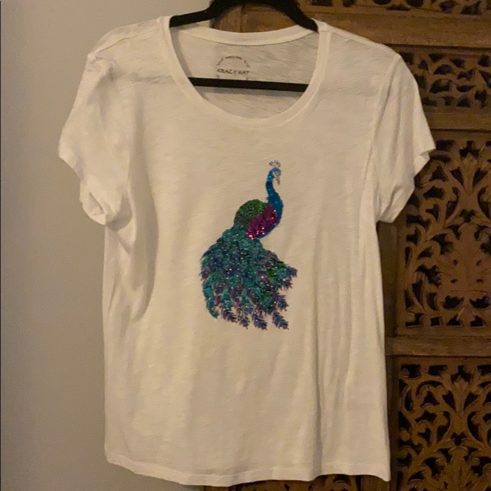 White cotton Tee peacock sequence